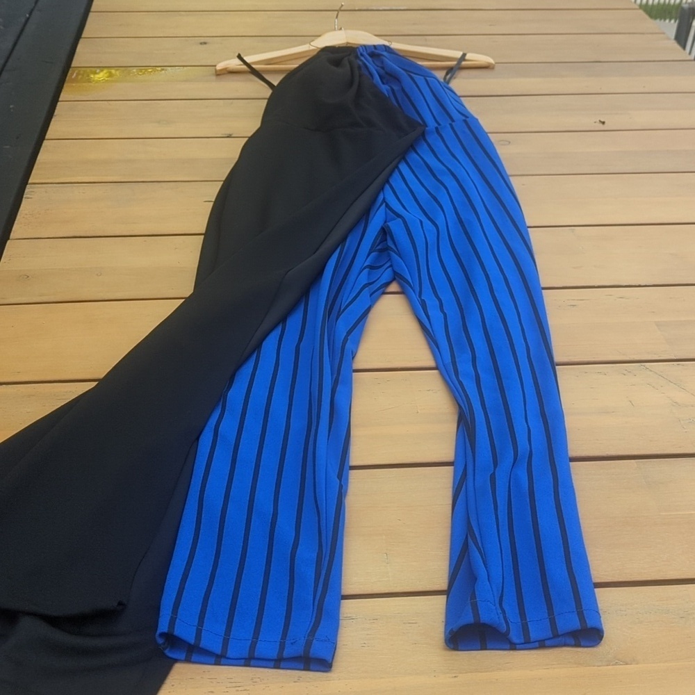 Black and Blue Striped Halter Jumpsuit Dress -  XS BNWOT - Picture 6 of 8